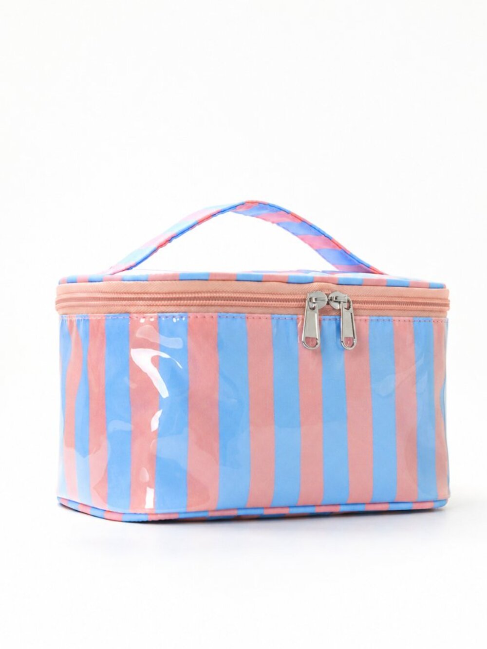 Stripe Cosmetic Bag, Waterproof Toiletry Bag, Travel Makeup Organizer, Blue Pink